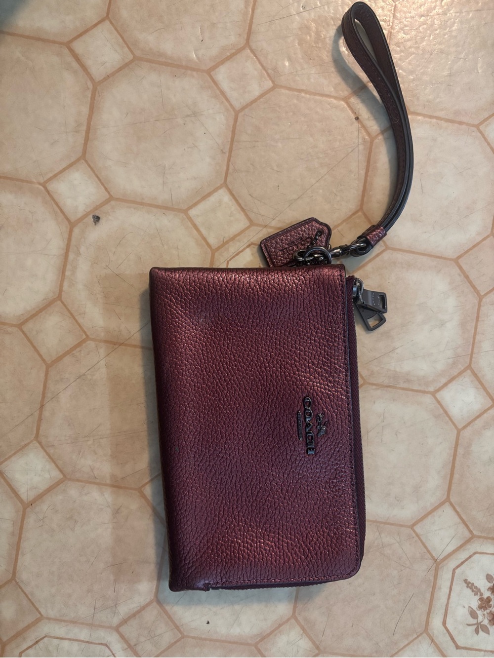 Coach  Leather Wristlet in Burgundy Plum